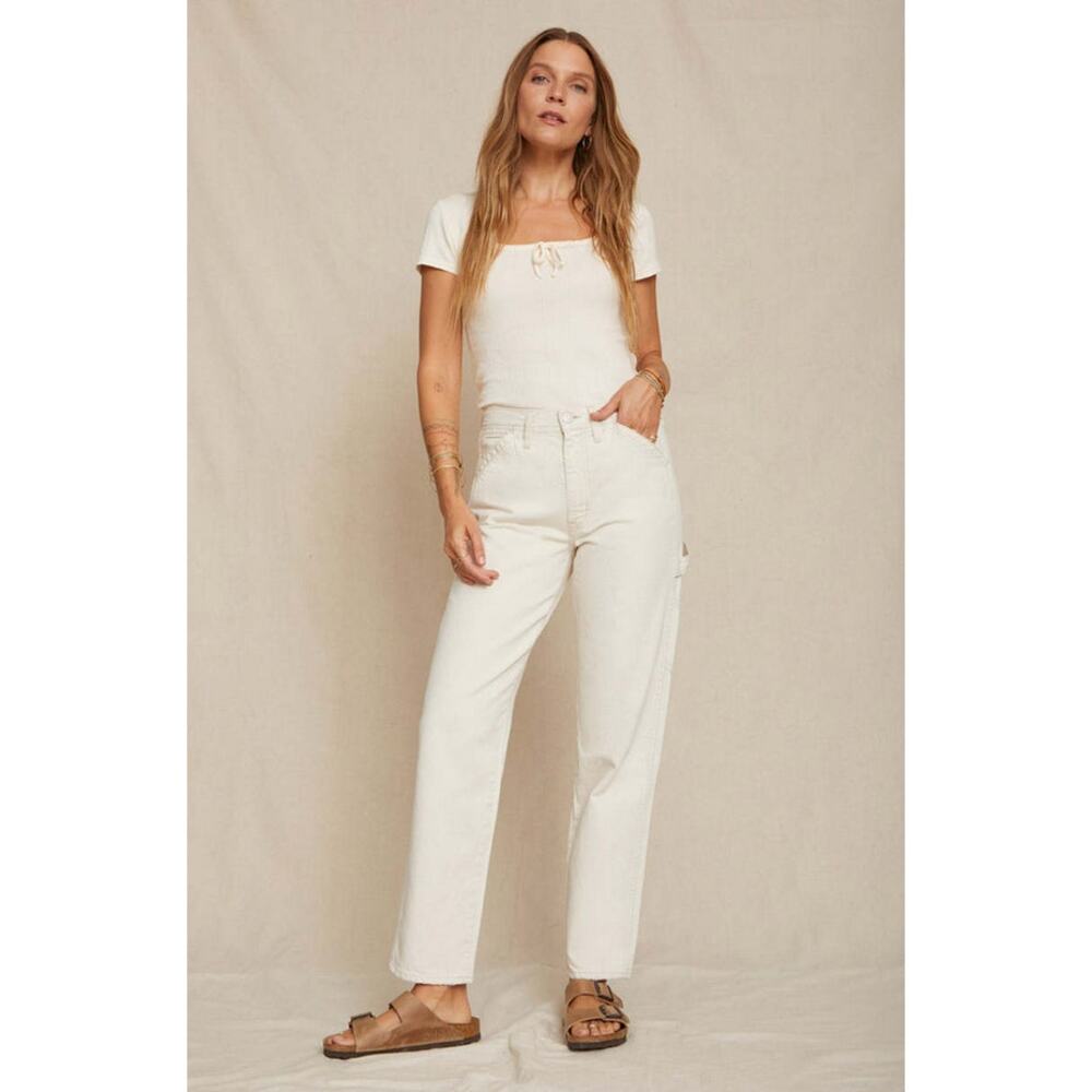 AMO Painterly Higy Rise Straight Leg Jeans Natural Size 28"